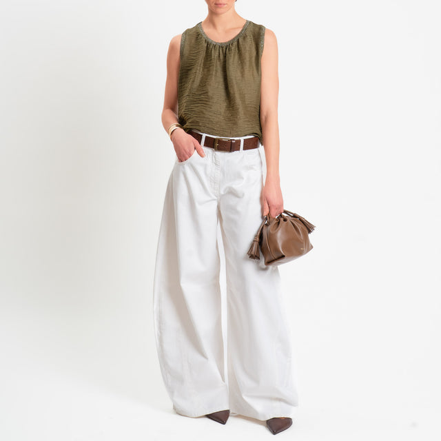 Souvenir-Top goffrato misto lino bordi lurex - militare