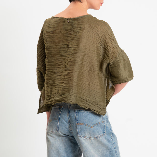 Souvenir-Blusa goffrata lyocell con spacchi laterali - militare