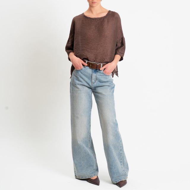 Souvenir-Blusa goffrata lyocell con spacchi laterali - cioccolato