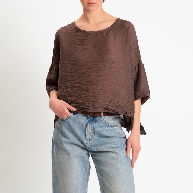 Souvenir-Blusa goffrata lyocell con spacchi laterali - cioccolato