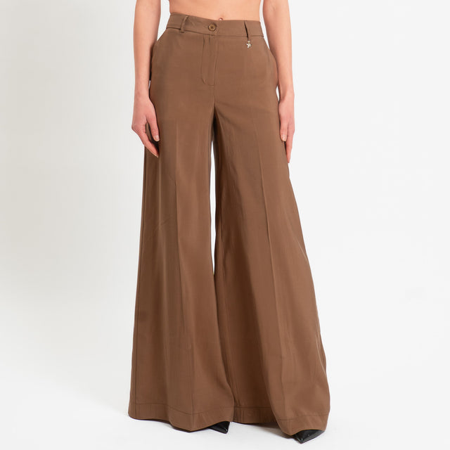 Souvenir-Pantalone wide leg tessuto fluido modal - tabacco