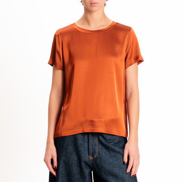 Souvenir-Blusa satin elasticizzata mezza manica - mattone