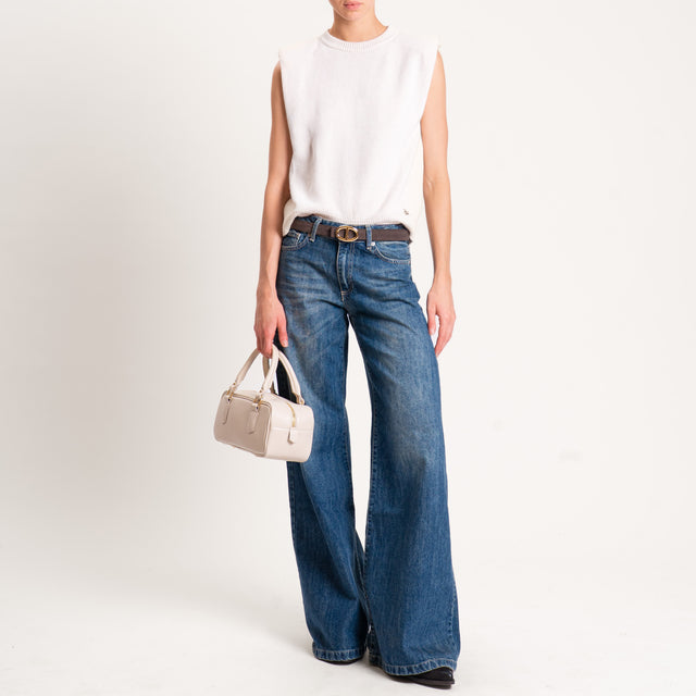 Souvenir-Maglia smanicata misto cashmere con spalline - gesso