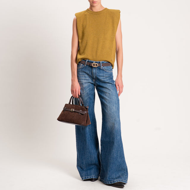 Souvenir-Maglia smanicata misto cashmere con spalline - olio