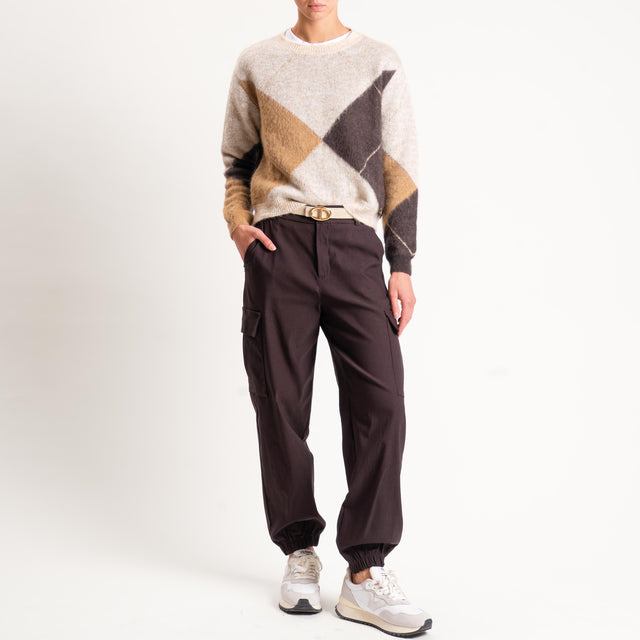 Souvenir-Maglia rombi misto mohair filo lurex - casha/camel/moro