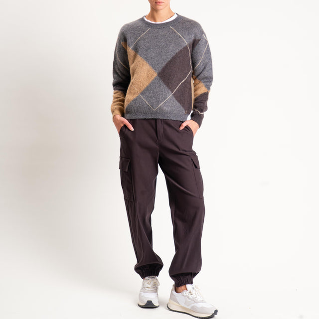 Souvenir-Maglia rombi misto mohair filo lurex - antracite/camel/moro