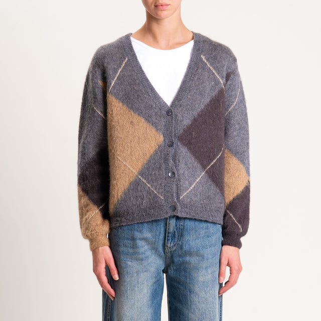 Souvenir-Cardigan mohair rombi con filo lurex - antracite/moro/camel