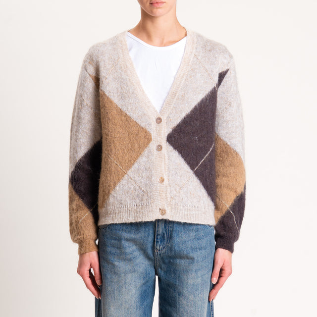 Souvenir-Cardigan mohair rombi con filo lurex - burro/moro/camel