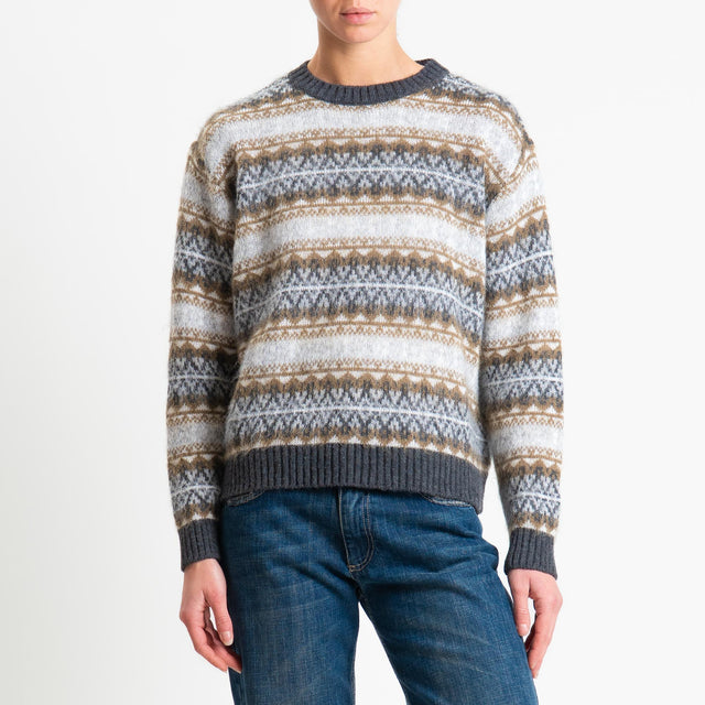 Souvenir-Maglia fantasia mohair - antracite/olio/latte