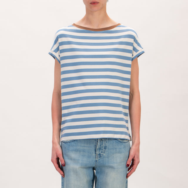 Dixie-T-shirt girocollo a righe - tabacco/jeans/latte
