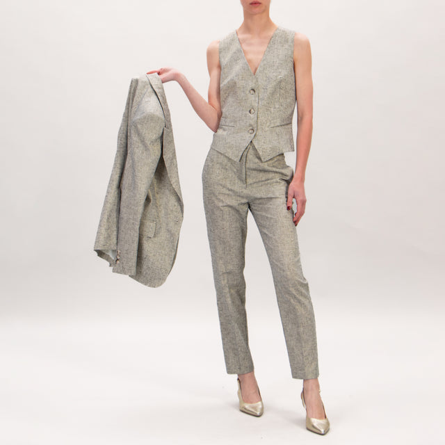 Vicolo-Pantalone misto lino filo lurex - grigio melange/oro