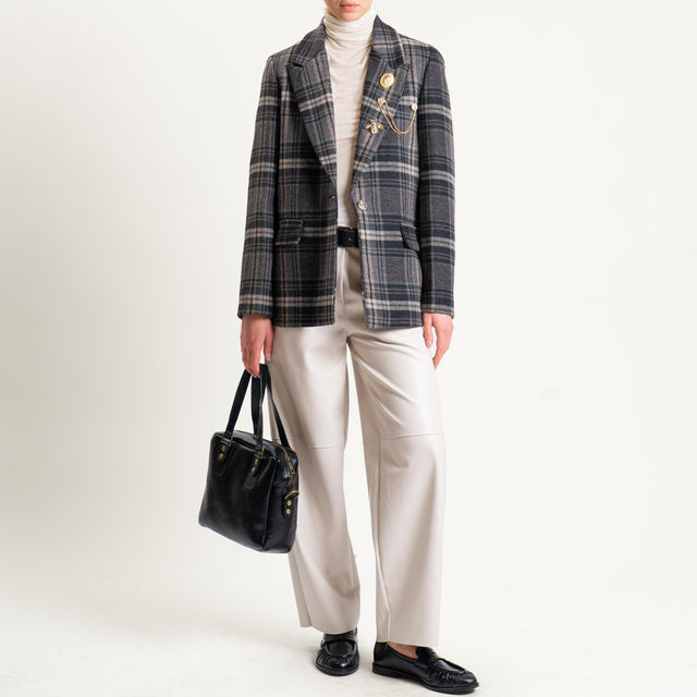 Vicolo-Giacca check misto lana con spille - grigio/nero/beige