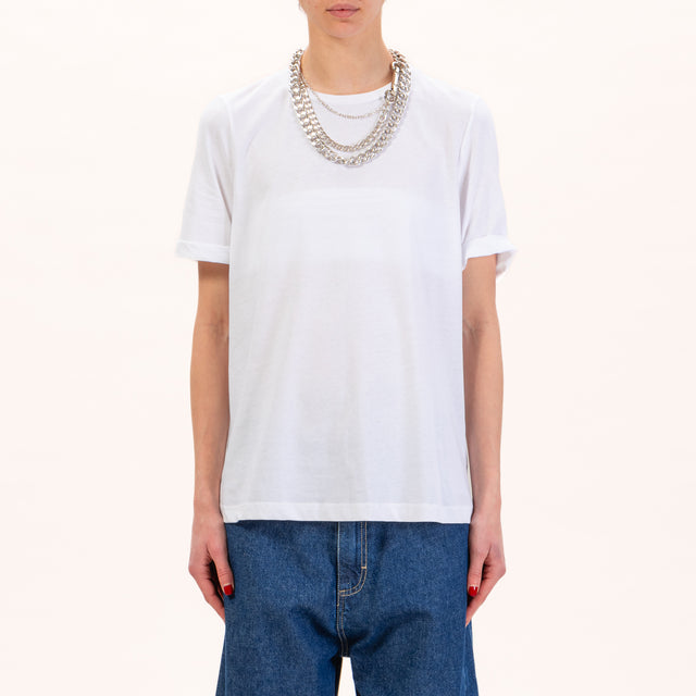 Tensione in-T-shirt con collana catena - bianco/argento