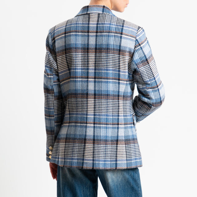Tensione in-Giacca check flanella doppiopetto - celeste/cuoio/beige