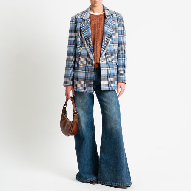 Tensione in-Giacca check flanella doppiopetto - celeste/cuoio/beige