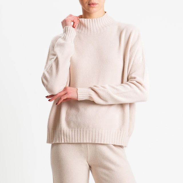 Tensione in-Completo maglia collo montato + pantalone - gesso