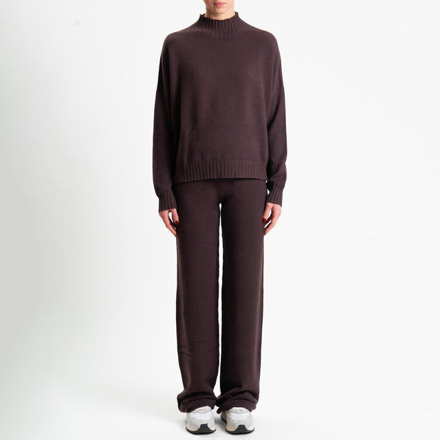 Tensione in-Completo maglia collo montato + pantalone - moro