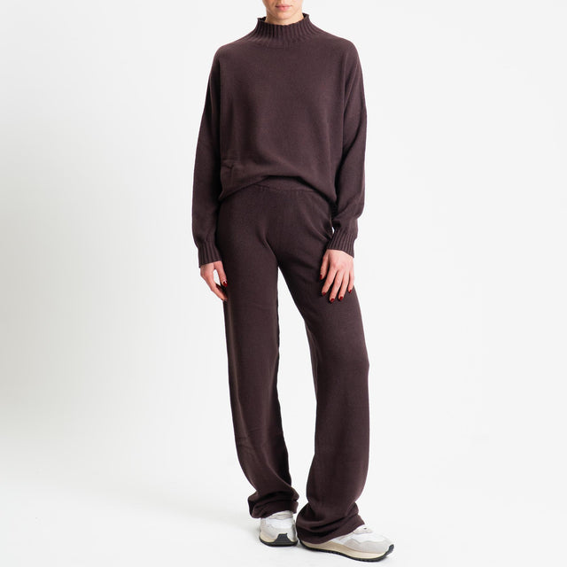 Tensione in-Completo maglia collo montato + pantalone - moro