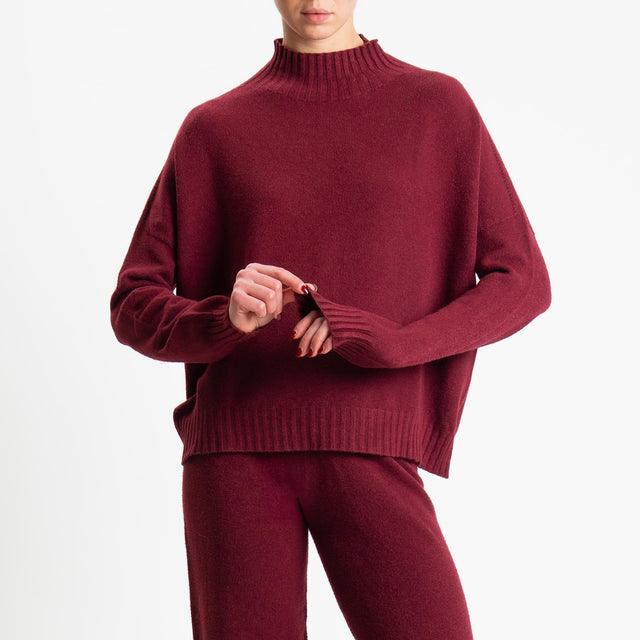 Tensione in-Completo maglia collo montato + pantalone - vino