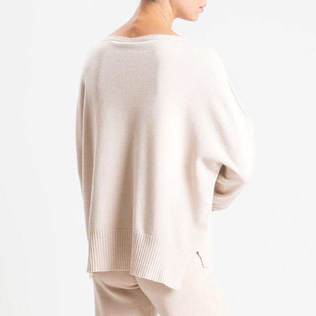 Tensione in-Completo maglia scollo barca + pantalone - gesso