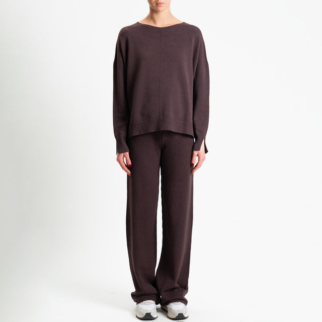 Tensione in-Completo maglia scollo barca + pantalone - moro