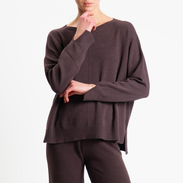 Tensione in-Completo maglia scollo barca + pantalone - moro