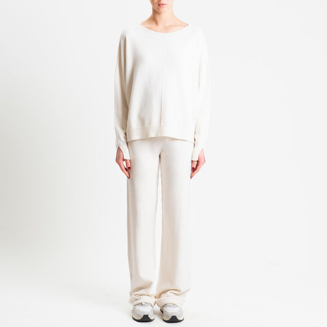 Tensione in-Completo maglia scollo barca + pantalone - crema