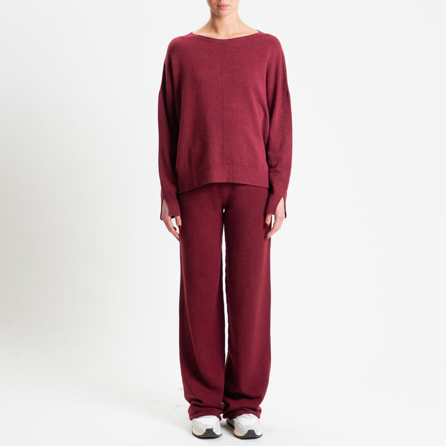 Tensione in-Completo maglia scollo barca + pantalone - vino