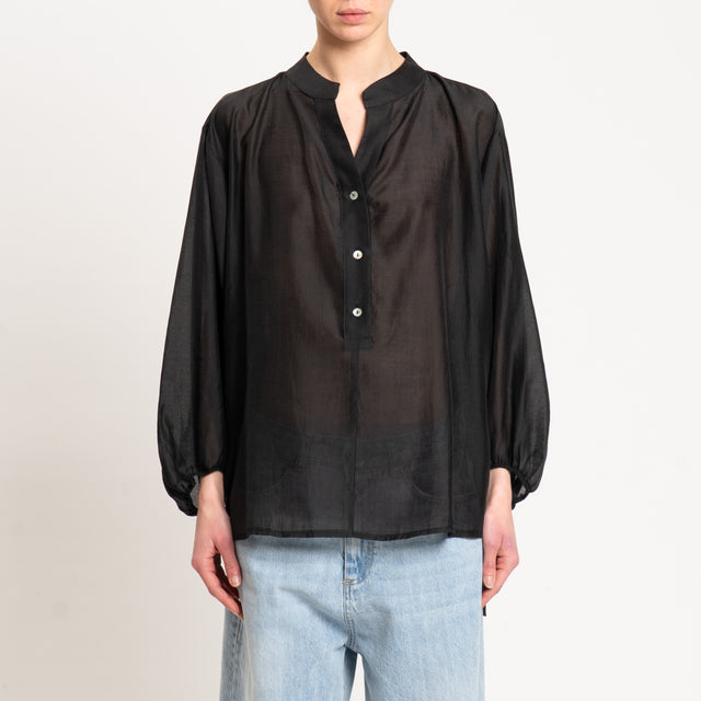 Tensione in-Blusa mussola più corta davanti - nero