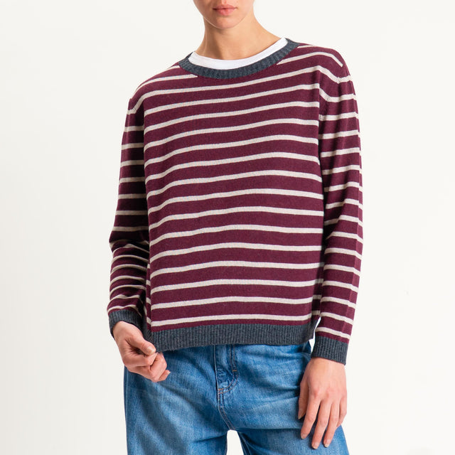 Tensione in- Maglia righe misto cashmere - antracite/vino/beige