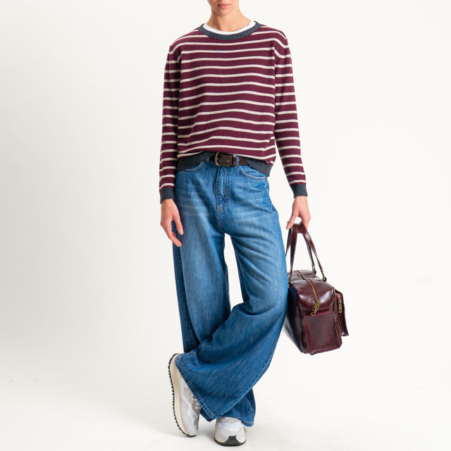 Tensione in- Maglia righe misto cashmere - antracite/vino/beige