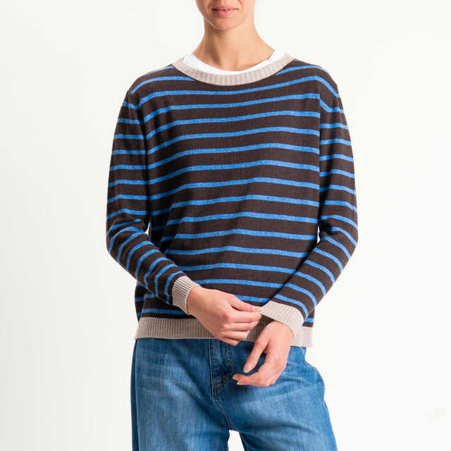 Tensione in- Maglia righe misto cashmere - beige/moro/azzurro