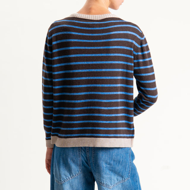 Tensione in- Maglia righe misto cashmere - beige/moro/azzurro