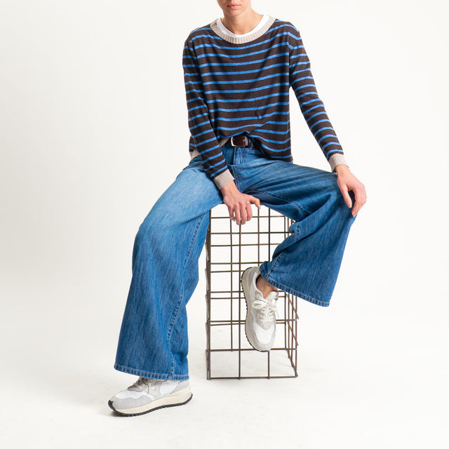 Tensione in- Maglia righe misto cashmere - beige/moro/azzurro