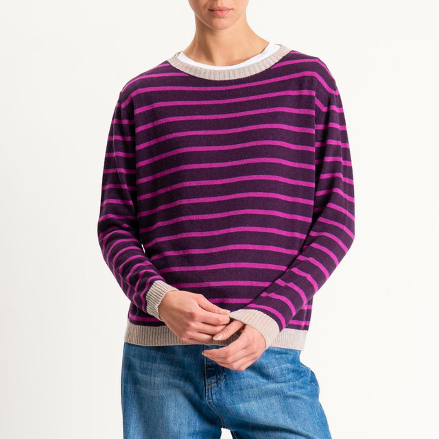Tensione in- Maglia righe misto cashmere - beige/prugna/fucsia