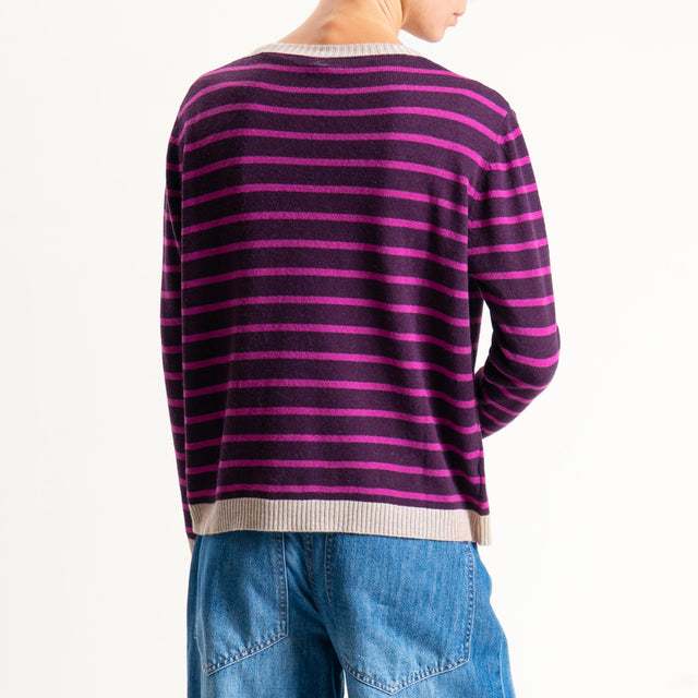 Tensione in- Maglia righe misto cashmere - beige/prugna/fucsia