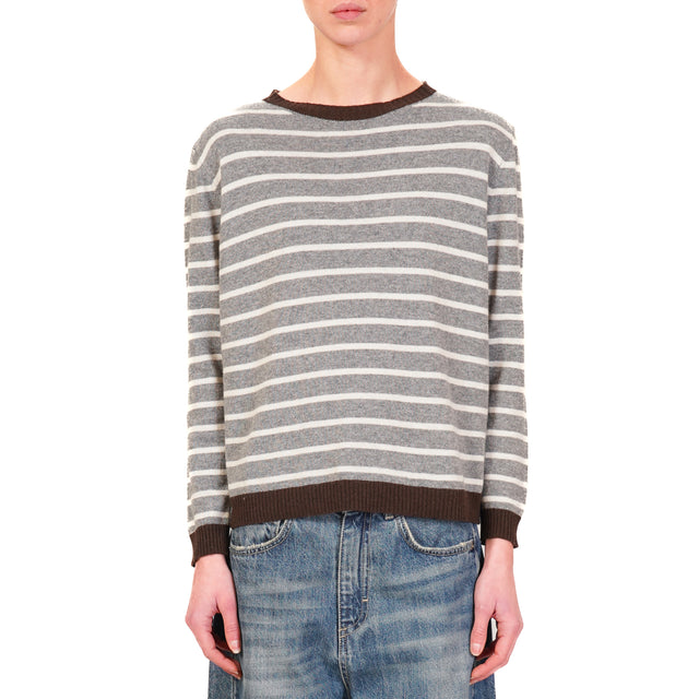 Tension in- Striped cashmere blend sweater - dark brown/grey/cream