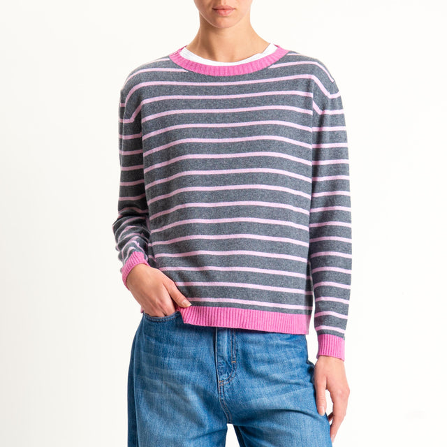 Tensione in- Maglia righe misto cashmere - fucsia/grigio/rosa
