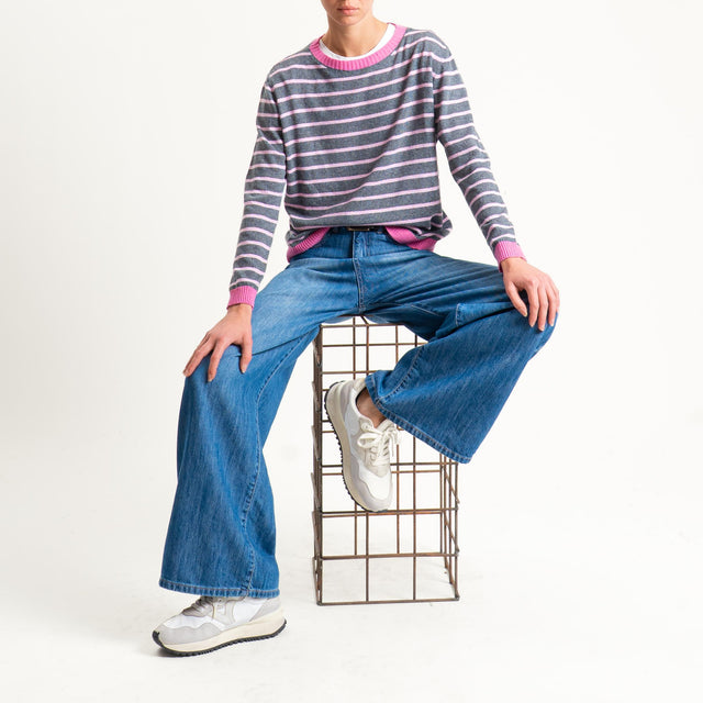 Tensione in- Maglia righe misto cashmere - fucsia/grigio/rosa