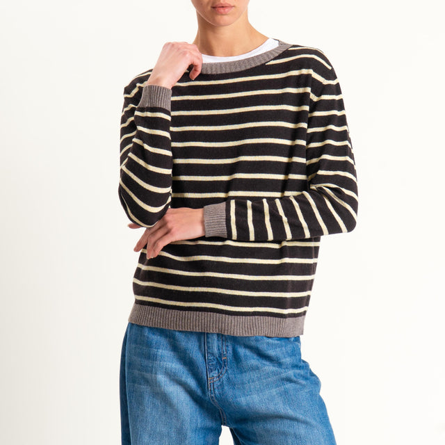 Tensione in- Maglia righe misto cashmere - noce/moro/giallo