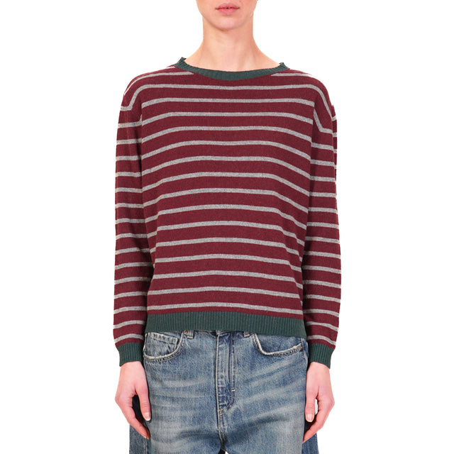 Tension in- Striped cashmere blend sweater - green/wine/grey