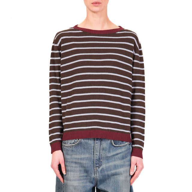 Tension in- Striped cashmere blend sweater - wine/dark brown/sky