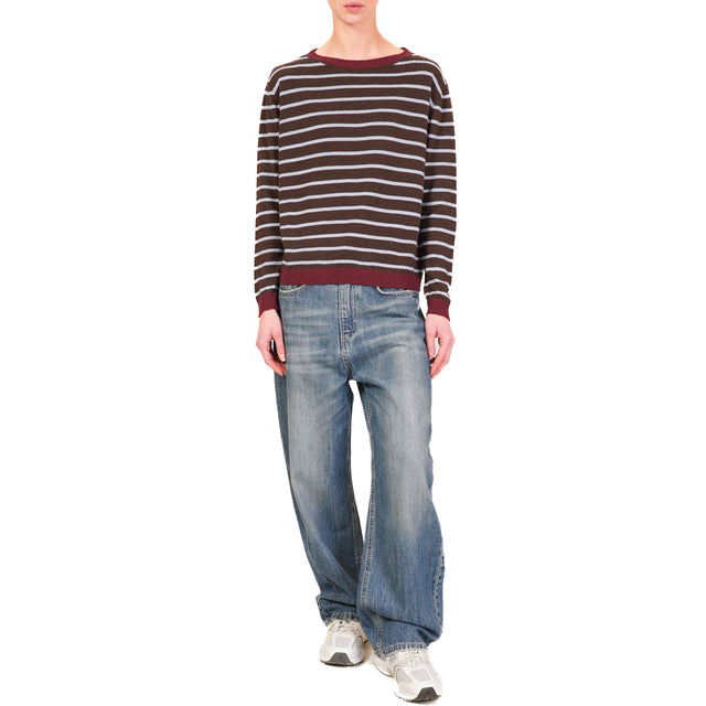 Tension in- Striped cashmere blend sweater - wine/dark brown/sky