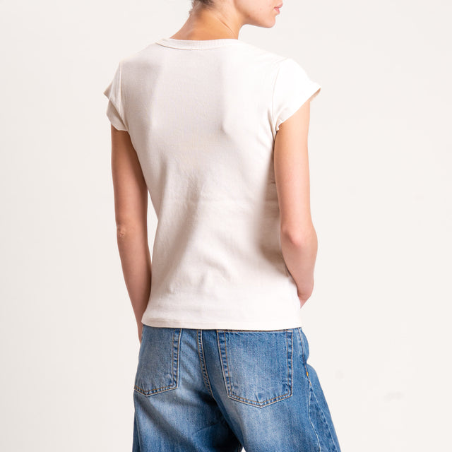 Tensione in-T-shirt scollo v a costine - burro