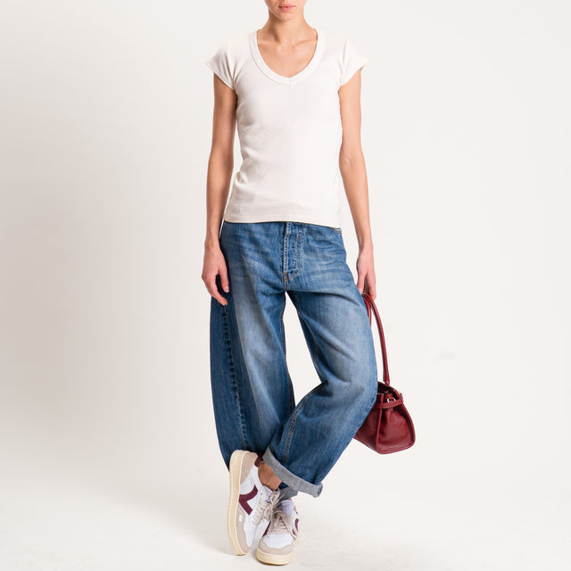 Tensione in-T-shirt scollo v a costine - burro