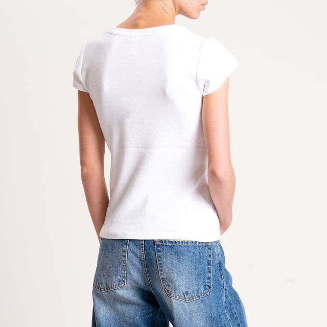 Tensione in-T-shirt scollo v a costine - latte