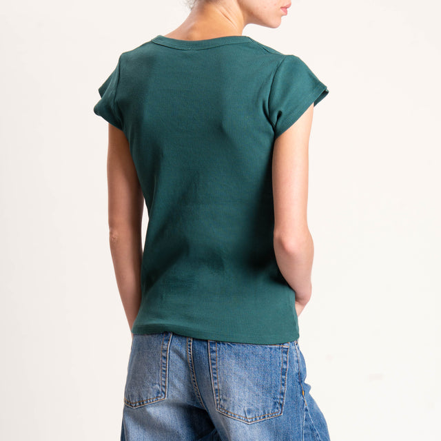 Tensione in-T-shirt scollo v a costine - verde bottiglia