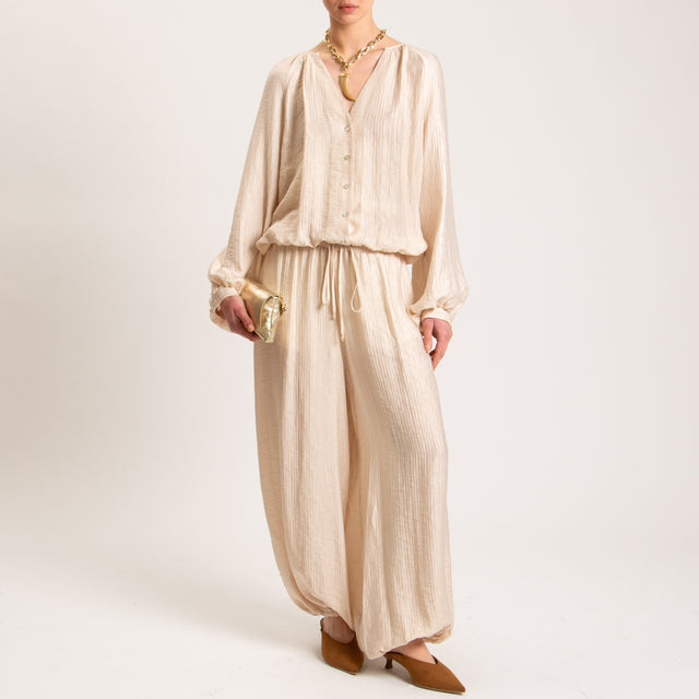 Tensione in-Pantalone mussola goffrato - cipria