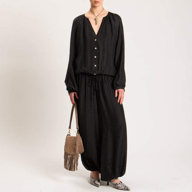 Tensione in-Pantalone mussola goffrato - nero