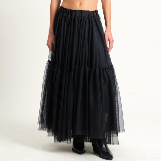 Tensione in-Gonna in tulle con balza - nero